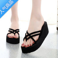 SUNTEK2020新款人字拖鞋女夏坡跟高跟厚底拖鞋沙滩鞋松糕跟时尚外穿凉拖