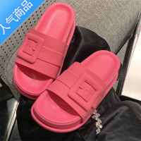 SUNTEK 网红时尚休闲百搭方扣拖鞋女夏季外穿松糕厚底一字拖沙滩
