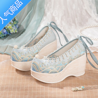 SUNTEK原创高跟汉服鞋子女古风增高冬季坡跟绣花鞋女内增高民族风鞋古装