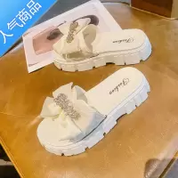 SUNTEK2023新款高跟蝴蝶结拖鞋女外穿休闲松糕鞋厚底一字拖夏季女凉拖鞋