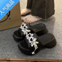 SUNTEK玫红色厚底拖鞋女夏季外穿2023新款松糕增高小个子网红一字拖