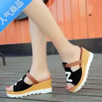 SUNTEK拖鞋女夏季2023新款韩版外穿坡跟凉拖松糕厚底防滑平底百搭一字拖