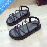 SUNTEK网红松糕厚底夏季2023新款百搭交叉罗马细带露趾凉鞋女时装ins潮