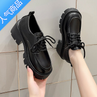 SUNTEK女鞋单鞋2023新款春季学生百搭厚底黑色英伦风小皮鞋松糕乐福鞋秋