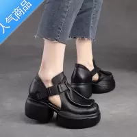 SUNTEK复古包头高跟凉鞋女2023年夏季镂空透气松糕厚底增高罗马单鞋