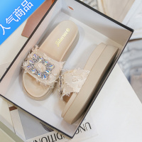 SUNTEK大码女鞋41-43厚底凉拖鞋外穿水钻扣小码33-34松糕底小个子一字拖