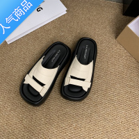 SUNTEK网红一字拖鞋女夏季外穿2023年新款韩版时尚休闲增高松糕凉拖