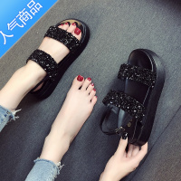 SUNTEK松糕厚底凉鞋女2023夏季新款百搭水钻增高仙女风罗马鞋ins潮