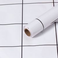 加厚厨房墙贴水泥墙防油贴纸自粘瓷砖用北欧耐温防水墙纸石灰墙|大白格纹 60厘米宽*5米长