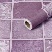 加厚厨房墙贴水泥墙防油贴纸自粘瓷砖用北欧耐温防水墙纸石灰墙|紫色花格纹 60厘米宽*5米长