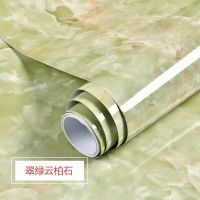 厨房防油贴纸柜灶台用仿大理石纹防水加厚自粘耐温翻新台面贴|翠绿云柏石(X0623) 80厘米宽/5米长(送刮板+小刀)