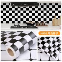 自粘墙纸厨房防油贴纸橱柜灶台面用耐温防水贴纸防潮垫翻新墙纸|H006黑白格子 1米*60cm宽