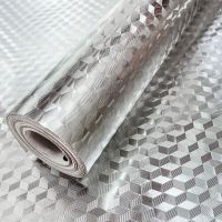厨房防油贴纸耐温灶台用防水防火防油瓷砖墙贴壁纸自粘橱柜贴纸|银色菱形格 60cm宽2米长