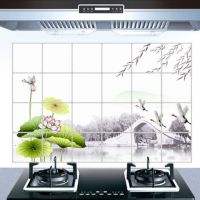 自粘厨房防油贴纸防水耐温灶台用橱柜油烟机加厚铝箔纸壁纸墙贴|西湖荷花(60*90cm) 3张装