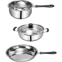 户外套锅野炊用品装备锅具野外炊具鸳鸯锅炒锅烧加厚不粘韩式烤盘|三件套锅