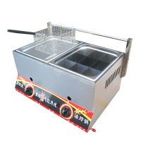 单缸双缸煤燃气炸炉商用油炸锅薯条机炸鸡柳薯塔炸油条关东煮面炉|加厚双锅炸篮+关东煮带支架带盖