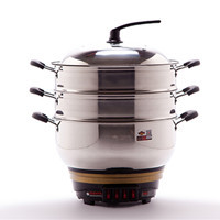 特厚多功能电热锅不锈钢电炒锅电煮锅电火锅多用锅大不粘锅食品级|特厚压花34cm带二个蒸笼