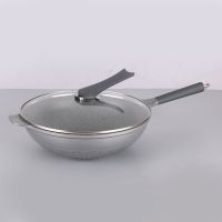 炒锅家用厨房炒菜锅不粘锅电磁炉燃气灶锅具|水银灰 带盖子[推荐购买]