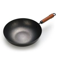 章丘手工不粘锅锻打铁锅家用炒锅无涂层老式段打炒菜锅燃气电磁炉|[直径32cm]送鸡翅木锅铲+擀面杖