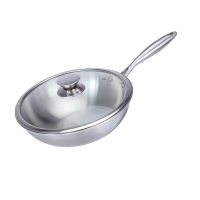 304不锈钢平底炒菜锅无涂层不粘锅小炒锅家用宿舍电磁炉锅具|内径28厘米(有铆钉)