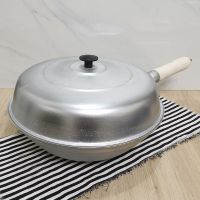 加厚铝炒锅老式家用炒菜锅纯手工铸造商用专用不粘锅木柄把手炒勺|加纯铝盖 木把炒勺36公分3.2斤