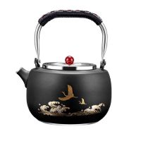 电磁炉平底壶304不锈钢家用提梁烧水壶 功夫茶具电陶炉煮茶器套装|飞鹤吉祥不锈钢单壶1L