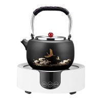 电磁炉平底壶304不锈钢家用提梁烧水壶 功夫茶具电陶炉煮茶器套装|飞鹤吉祥壶+珍珠白炉1000W