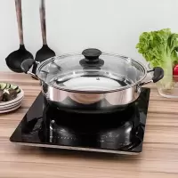 不锈钢火锅锅具 涮锅加厚加重家用平底汤锅商用电磁炉火锅双耳锅