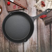 加厚铸铁平底煎锅无涂层不粘锅煎饼生铁煎锅牛排锅电磁炉16/20/25