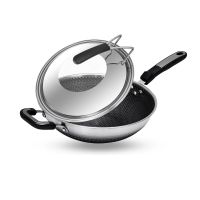 德国304不锈钢炒锅不粘锅无油烟家用炒菜锅平底锅具|(旗舰版)34双屏组合盖