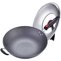 炒菜锅电磁炉炒锅铁锅炒锅不粘锅电磁炉专用锅平底锅不粘锅燃气锅|34CM[有盖]有手柄有耳