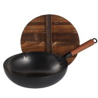 无涂层铸铁炒锅家用少油烟炒锅炒菜铁锅老式铁锅燃气电磁|30CM中式爆炒铸铁锅(木盖)