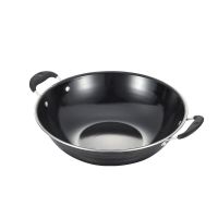 双耳搪瓷铁锅炒锅家用轻便型熟铁不生锈厨房炒菜锅燃气烹饪锅具|无盖 32厘米平底锅