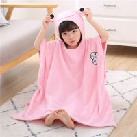 儿童卡通浴袍全棉连帽斗篷浴巾纽扣套头披风游泳洗澡宝宝带帽