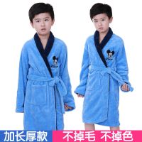 秋冬天宝宝睡衣儿童睡袍珊瑚绒加厚款中大童加长款男童浴袍法兰绒