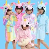 冬法兰绒儿童睡袍珊瑚加厚睡衣男童女童小孩宝宝浴袍男孩女孩男童