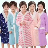 儿童浴袍法兰绒宝宝睡袍女孩秋冬季加厚珊瑚绒男孩浴衣小孩中大童