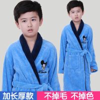秋冬宝宝睡衣儿童睡袍珊瑚绒加厚加长款男童中大童法兰绒男孩浴袍