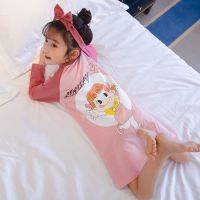 春秋季长袖薄款儿童睡裙棉质宝宝中大童小女孩亲子家居服睡裙夏季