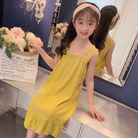 女童睡裙夏季梭织棉吊带公主宝宝中大童女孩可爱卡通儿童家居服