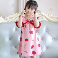 女童棉质睡裙中大童裙子夏季全棉短袖亲子装小女孩睡衣儿童家居服