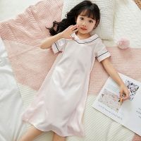 女童睡裙夏季薄款冰丝棉丝绸短袖中大童儿童女宝宝公主睡衣家居服