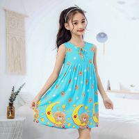 儿童睡衣卡通女夏季棉绸女童睡裙中大童背心裙小女孩睡衣家居服薄