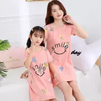 女童睡裙夏季纯棉中大童儿童睡裙薄款短袖亲子装母女家居睡衣裙