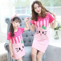 儿童睡衣女夏季亲子睡裙莱卡纯棉儿童家居服女孩短袖中大童装睡衣