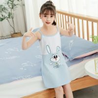 女童夏季纯棉睡衣小女孩吊带裙公主无袖家居裙子中大童儿童空调服