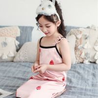 女童睡裙夏冰丝儿童睡衣吊带中大童家居服可爱公主洋气空调服无袖