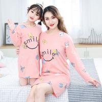 儿童睡裙夏季纯棉女童睡裙母女亲子装睡衣长袖薄款女中大童家居服