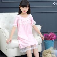 儿童夏季纯棉女童睡裙夏装新款蕾丝短袖家居服胖妹妹春夏睡裙