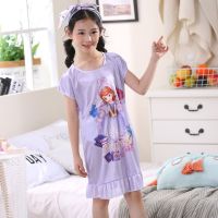 女童睡裙短袖冰丝亲子儿童睡衣中大童夏季短袖女孩公主宝宝家居服